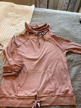 MOTHER Dusty Rose Pullover Hoodie with Striped Drawcords